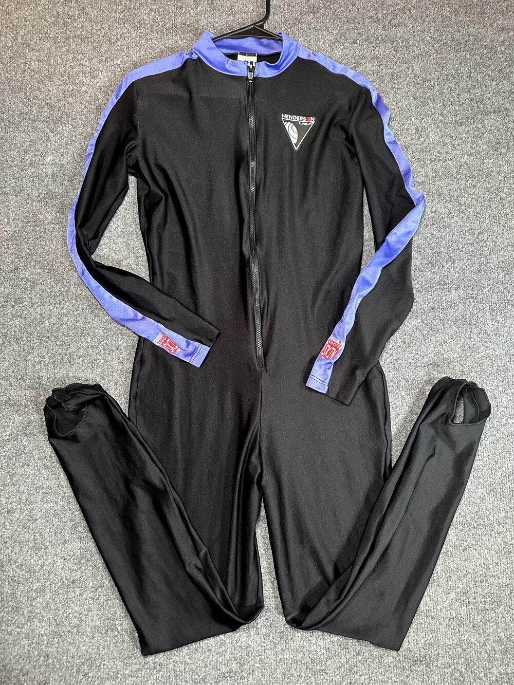 Vintage Henderson Aquatics Dive Skin XL USA Black Blue Full Body Scuba Lycra